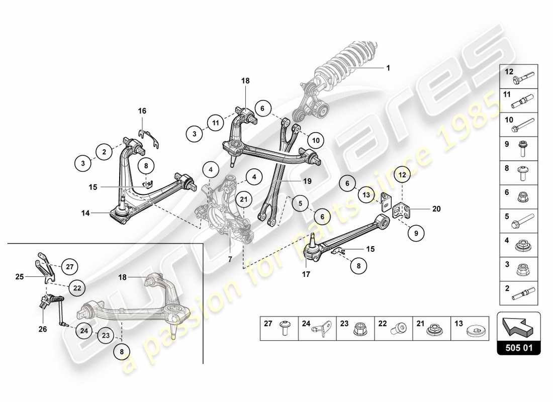 lamborghini lp700-4 coupe (2012) sospensione posteriore diagramma delle parti
