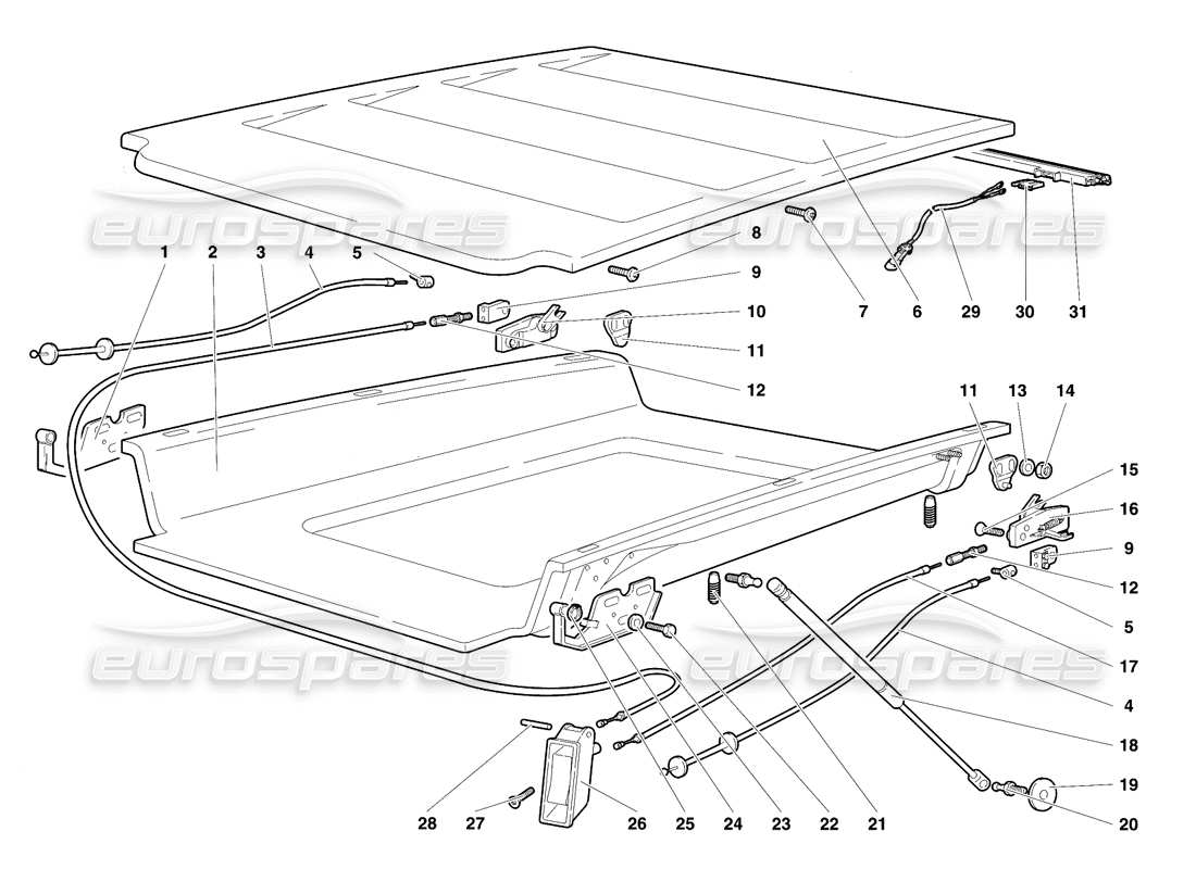 lamborghini diablo se30 (1995) diagramma delle parti del cofano motore