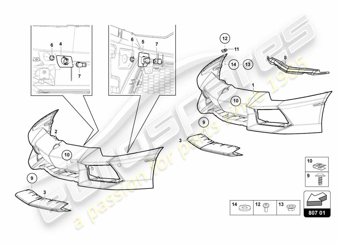 lamborghini lp700-4 coupe (2012) paraurti, schema delle parti complete