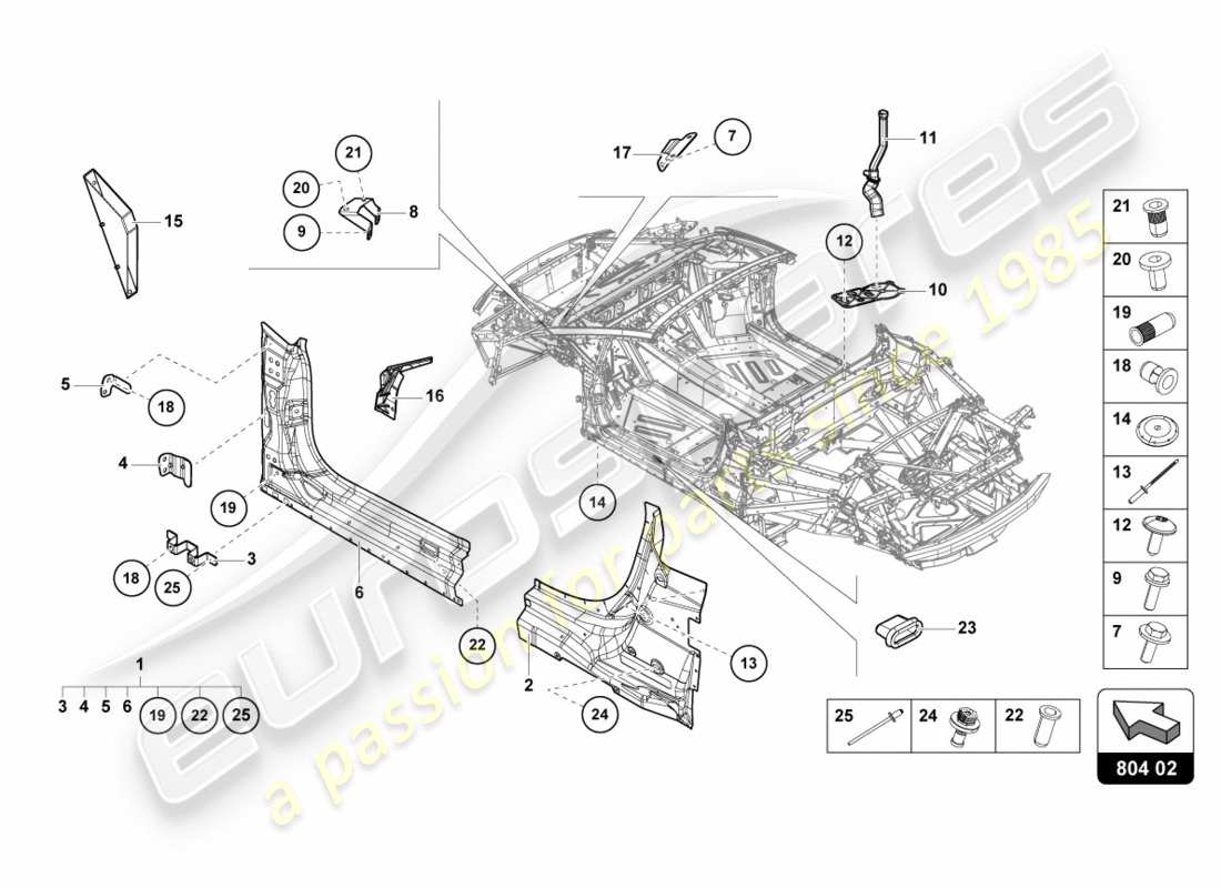 lamborghini lp580-2 spyder (2018) diagramma delle parti di rinforzo