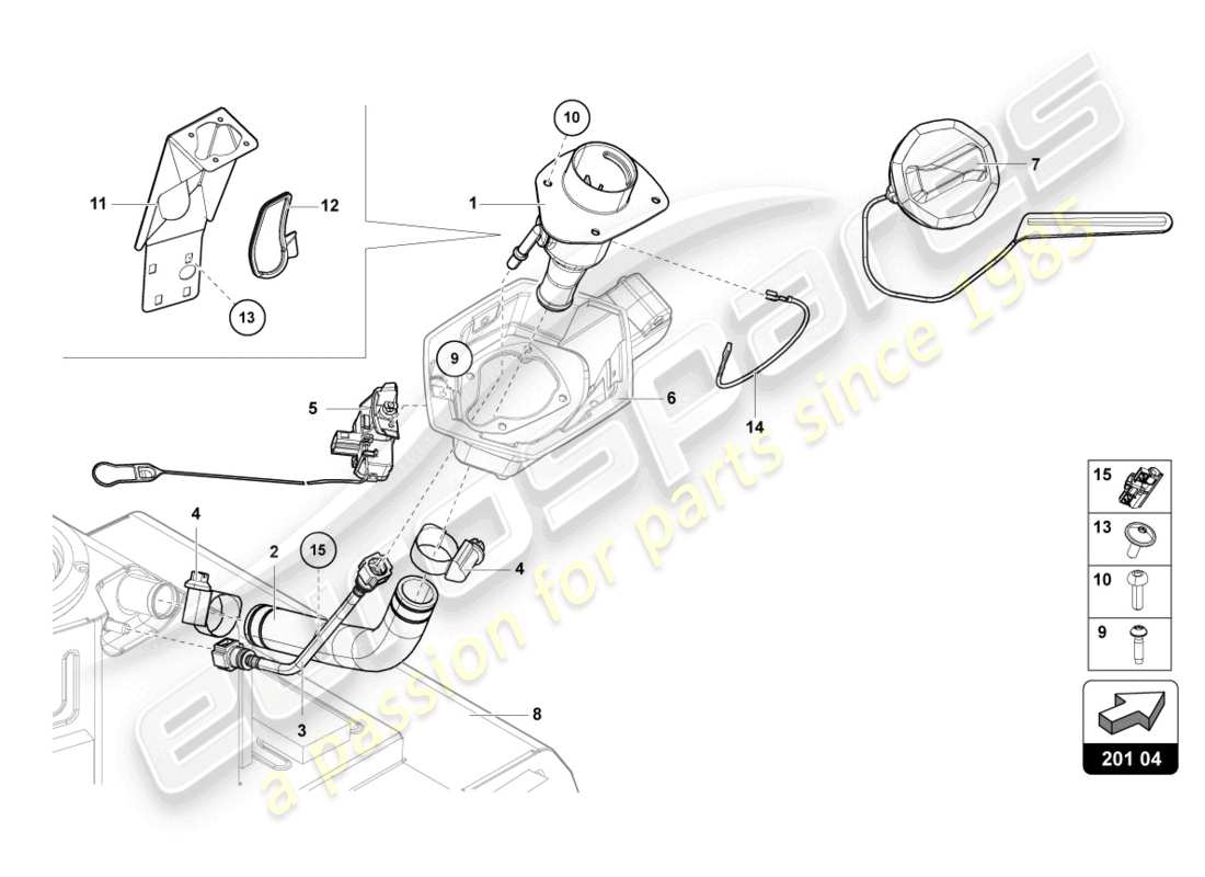 lamborghini lp750-4 sv roadster (2016) bocchettone di riempimento carburante con restric schema delle parti