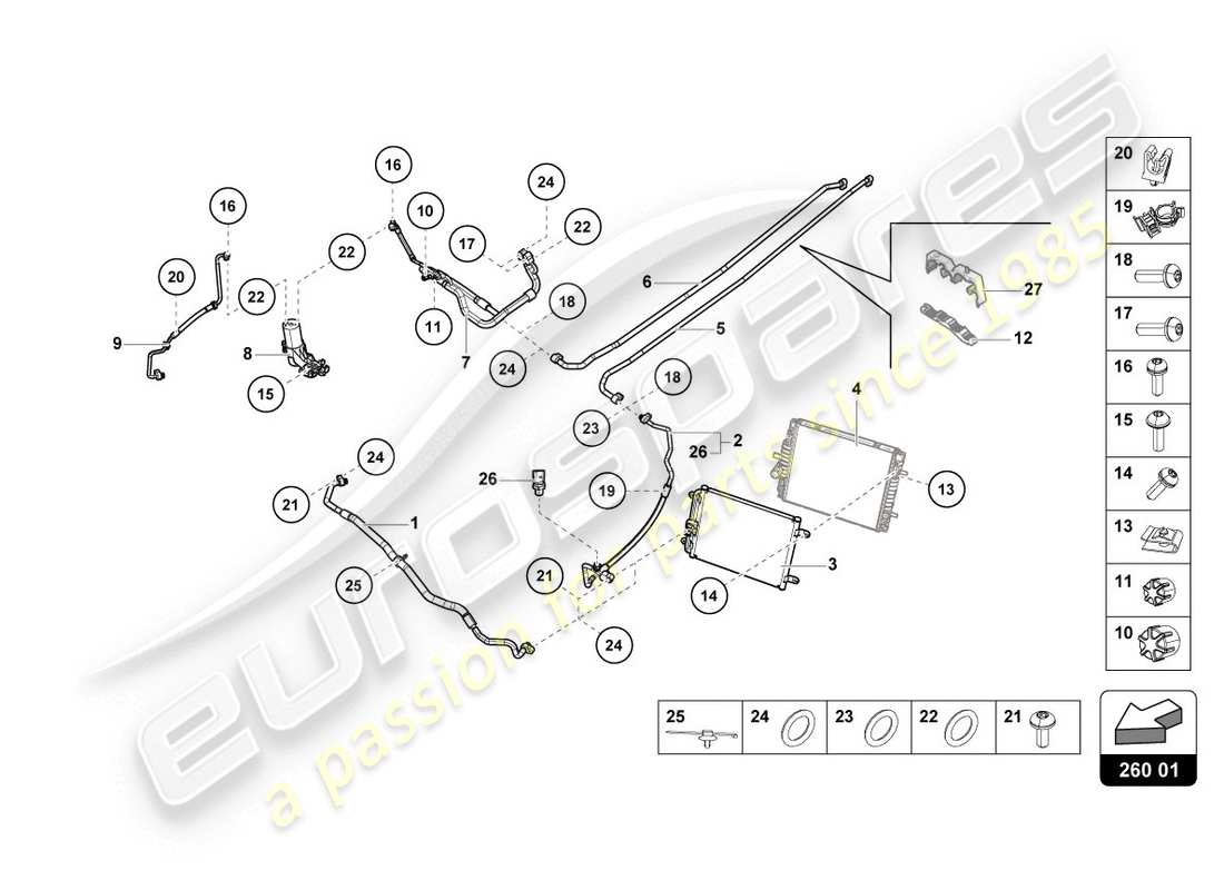 lamborghini 2020 (evo coupe) diagramma delle parti del condensatore a/c