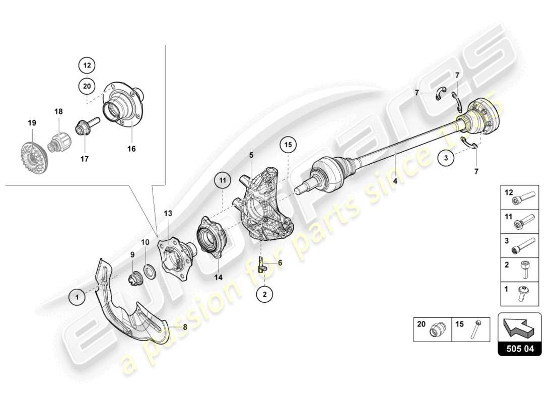 lamborghini 2019 (lp770-4 svj roadster) schema delle parti semiasse posteriore