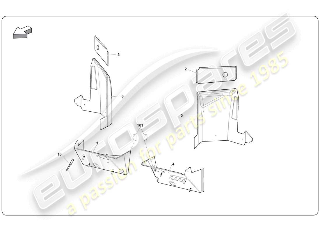 lamborghini super trofeo (2009-2014) elemento telaio diagramma delle parti