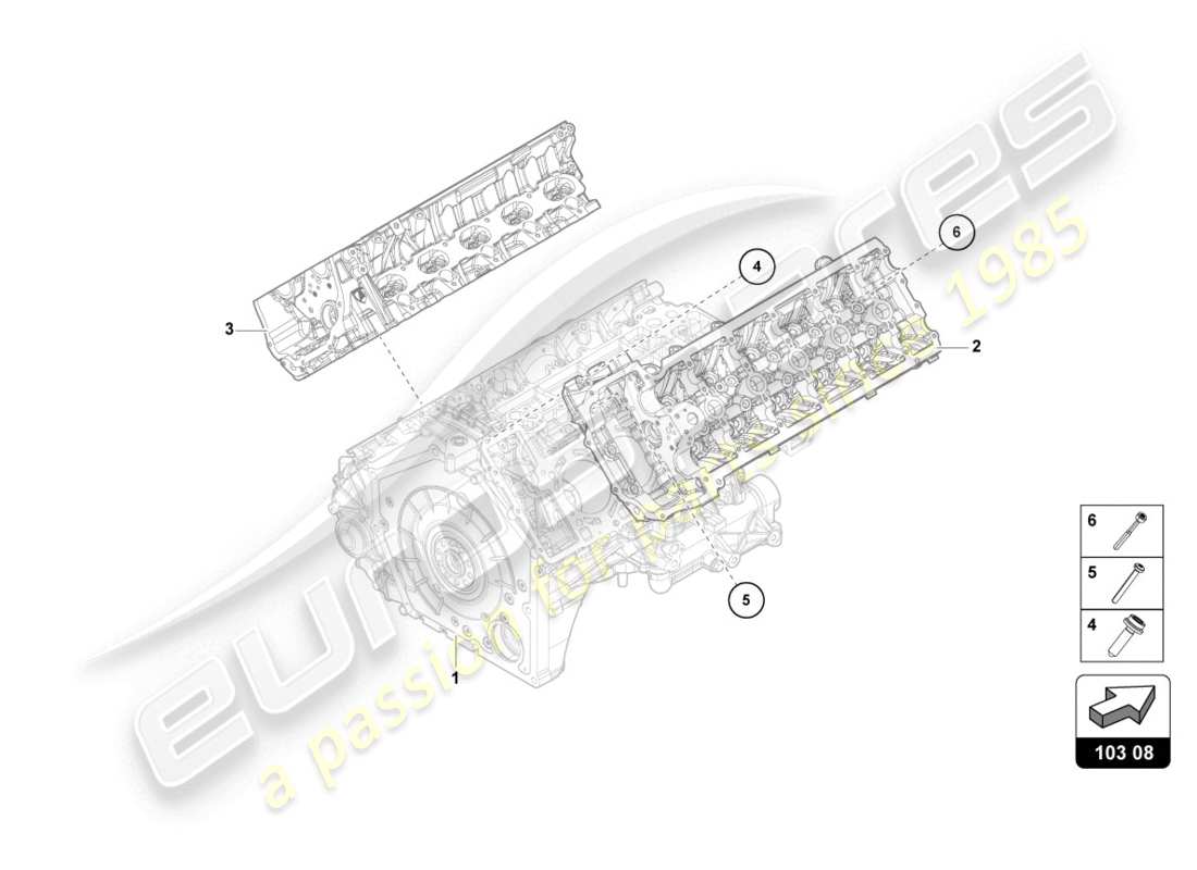 lamborghini evo spyder 2wd (2020) testata completa (senza albero a camme e senza candeletta) esploso delle parti