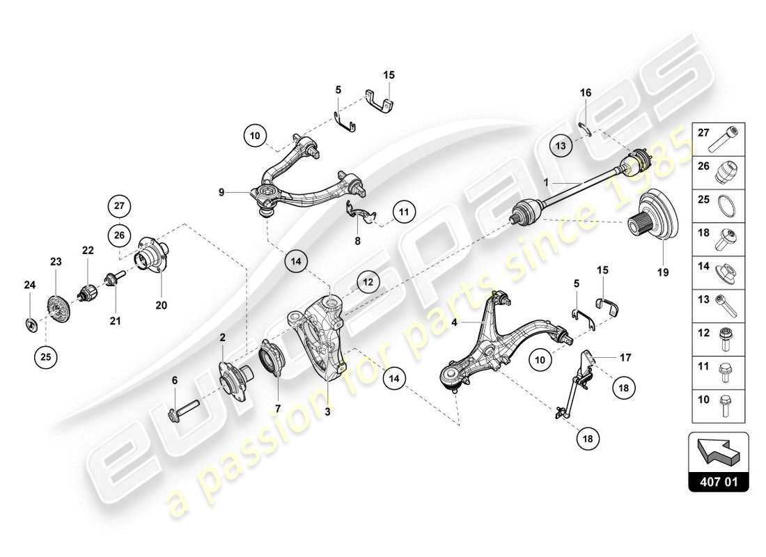 lamborghini evo spyder 2wd (2020) diagramma delle parti dell'albero dell'asse