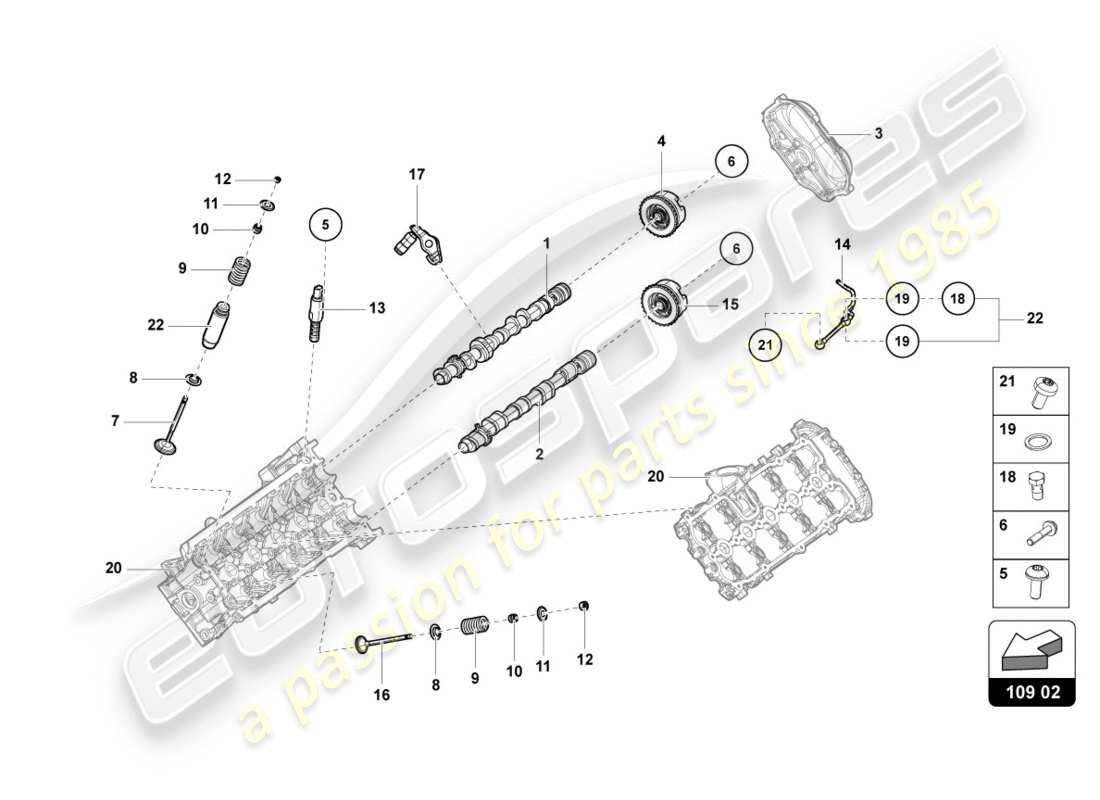 lamborghini performante coupe (2018) albero a camme, valvole diagramma delle parti