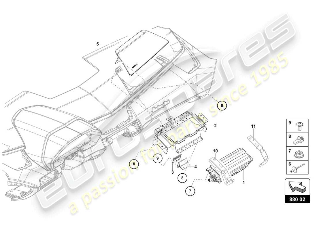lamborghini lp740-4 s roadster (2018) schema delle parti dell'unità airbag