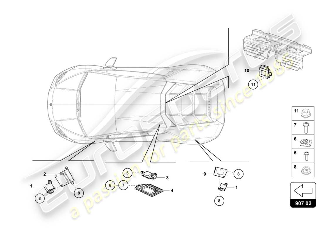 lamborghini performante coupe (2020) pulsante per avviso pressione pneumatici schema parziale