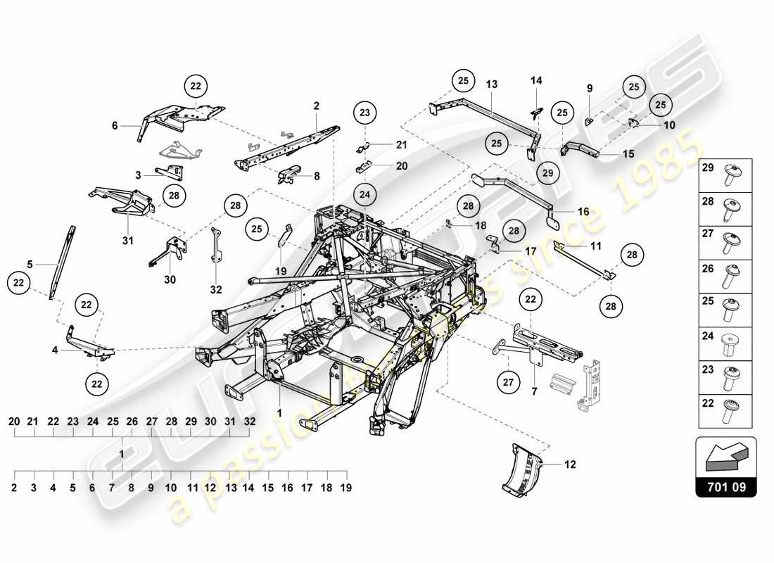 lamborghini centenario coupe (2017) parte posteriore del telaio di rivestimento diagramma delle parti