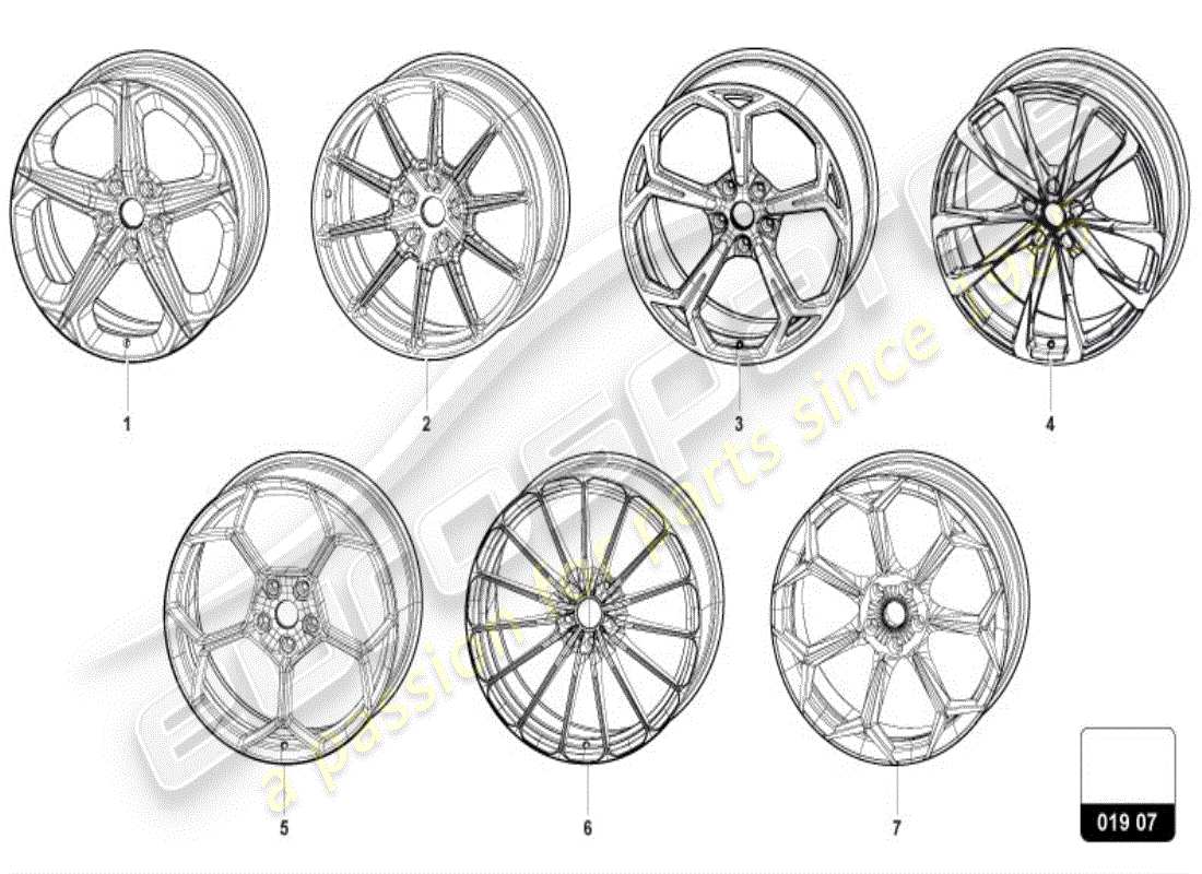 lamborghini urus (accessories) cerchio in alluminio diagramma delle parti
