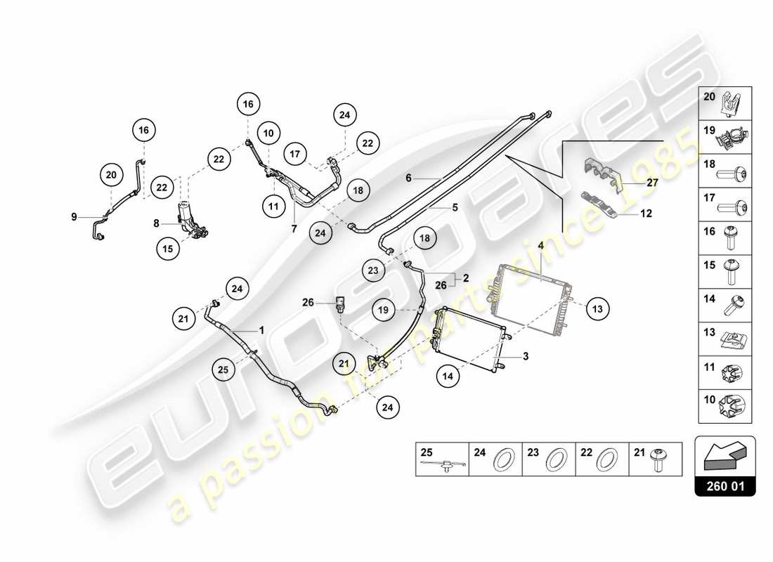 lamborghini performante spyder (2020) diagramma delle parti del condensatore a/c