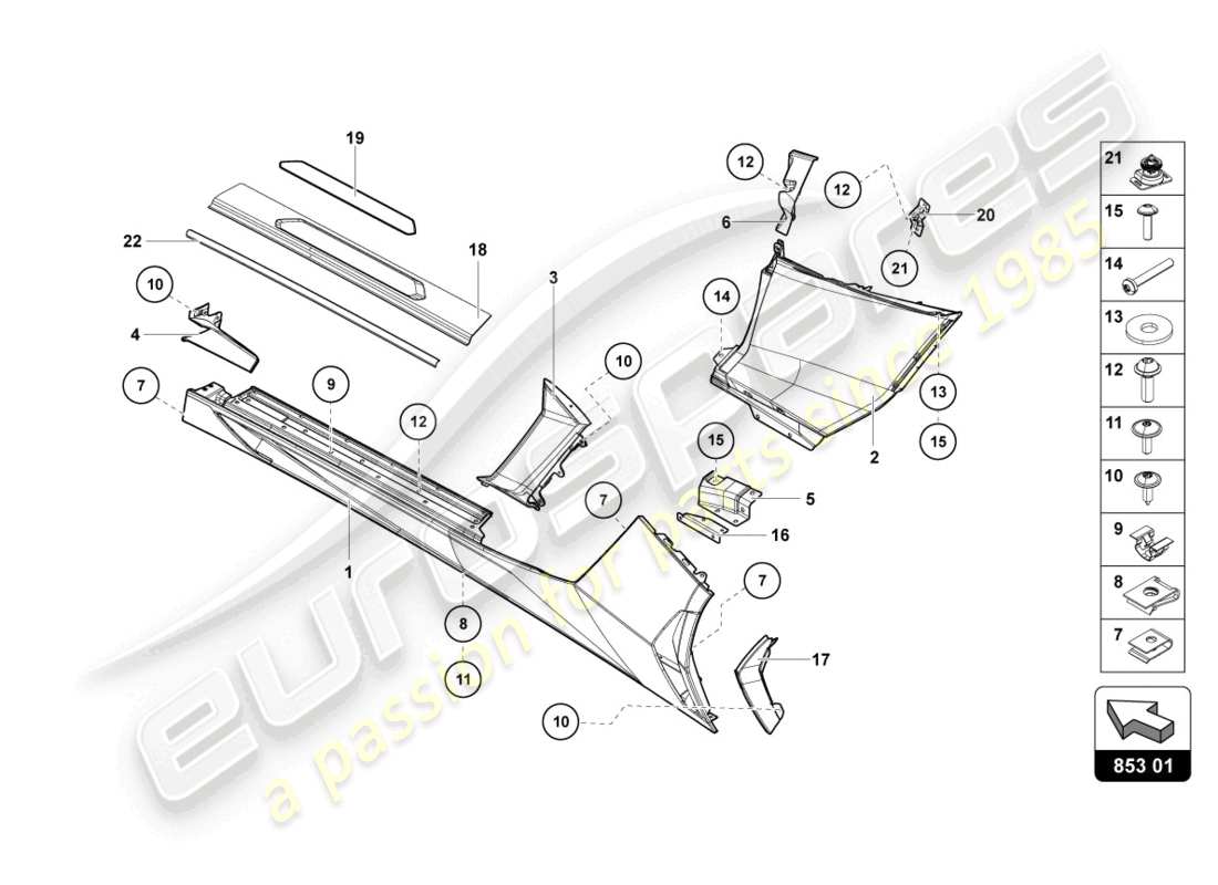 lamborghini lp700-4 roadster (2016) lato esterno inferiore per passaruota diagramma delle parti