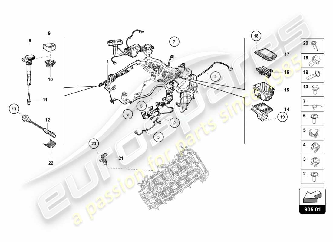 lamborghini 2019 (performante spyder) schema delle parti del sistema di accensione