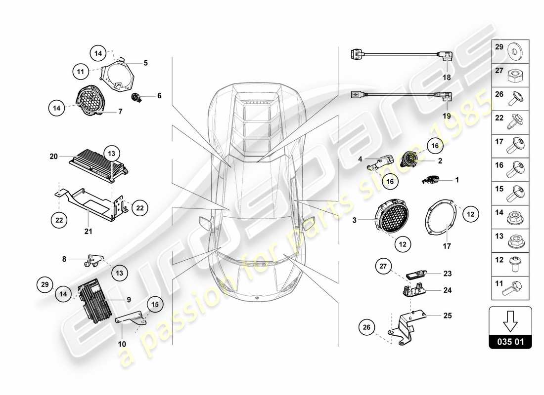 lamborghini 2016 (lp600-4 zhong coupe) altoparlante schema delle parti