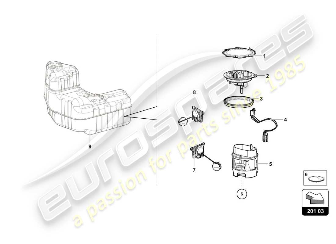 lamborghini 2020 (performante spyder) modulo erogazione carburante destro schema delle parti