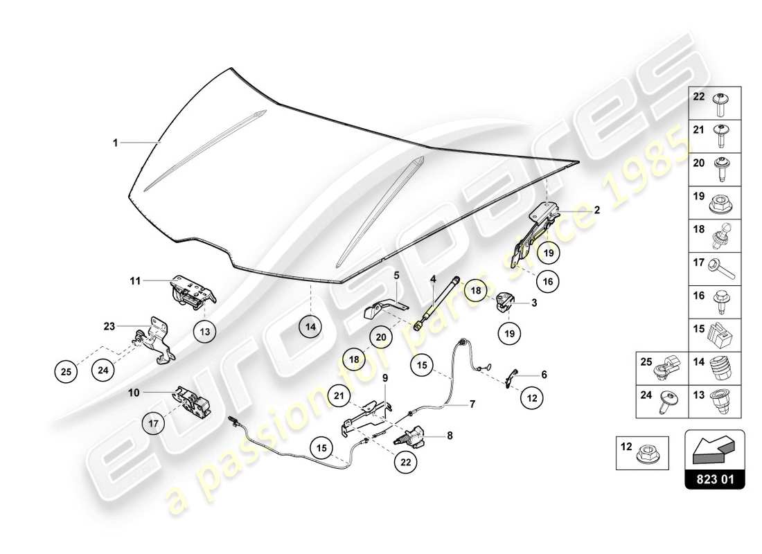 lamborghini lp610-4 coupe (2018) diagramma delle parti del cofano