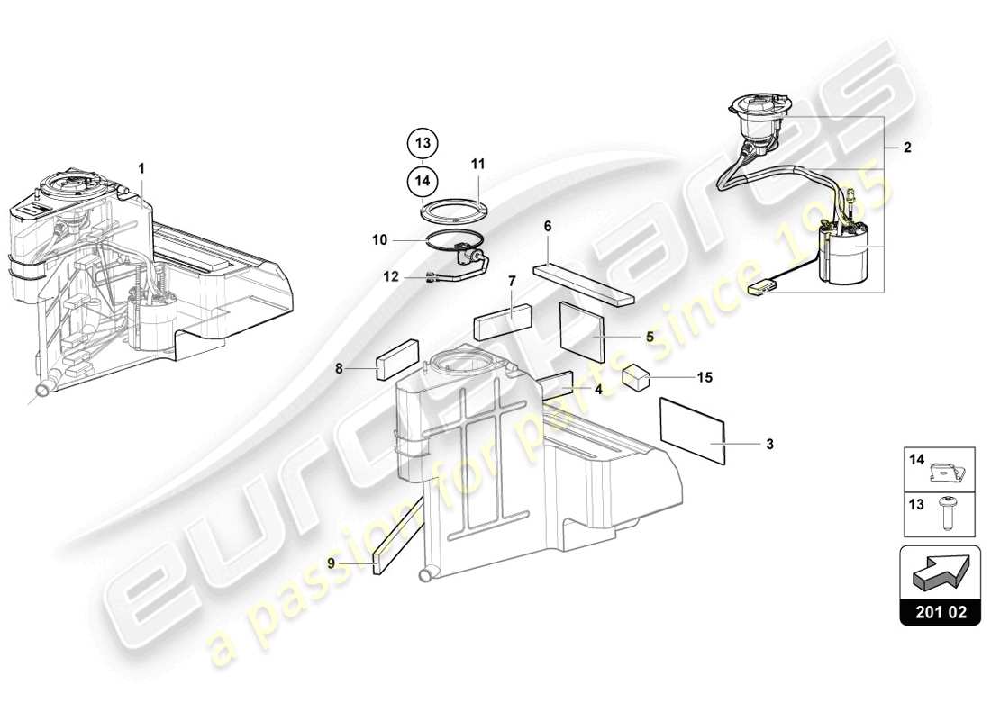lamborghini lp720-4 coupe 50 (2014) diagramma delle parti del serbatoio del carburante