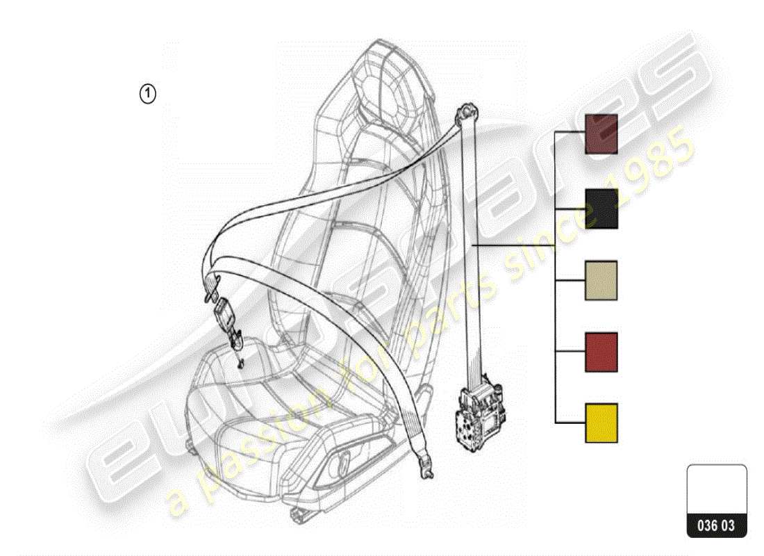 lamborghini huracan lp600-4 zhong coupe (accessories) 1 set: cintura di sicurezza con avvolgente a tre punti e fibbia con pulsante a pressione diagramma delle parti