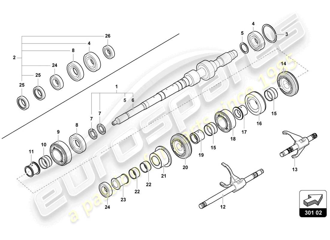 lamborghini lp720-4 coupe 50 (2014) albero del cambio di riduzione schema delle parti