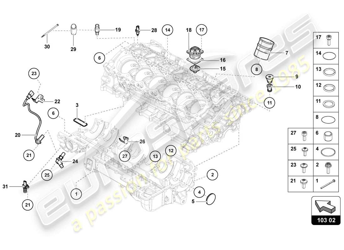 lamborghini 2014 (lp720-4 coupe 50) schema delle parti della coppa dell'olio