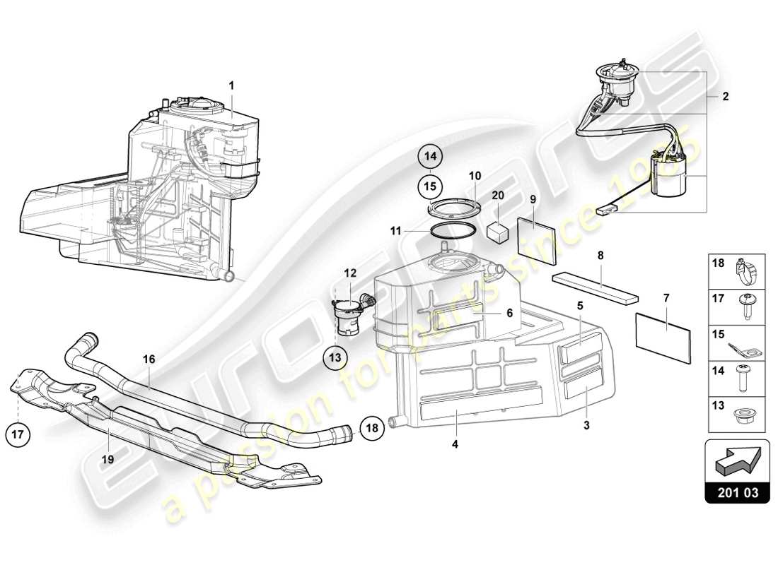 lamborghini lp720-4 coupe 50 (2014) diagramma delle parti del serbatoio del carburante