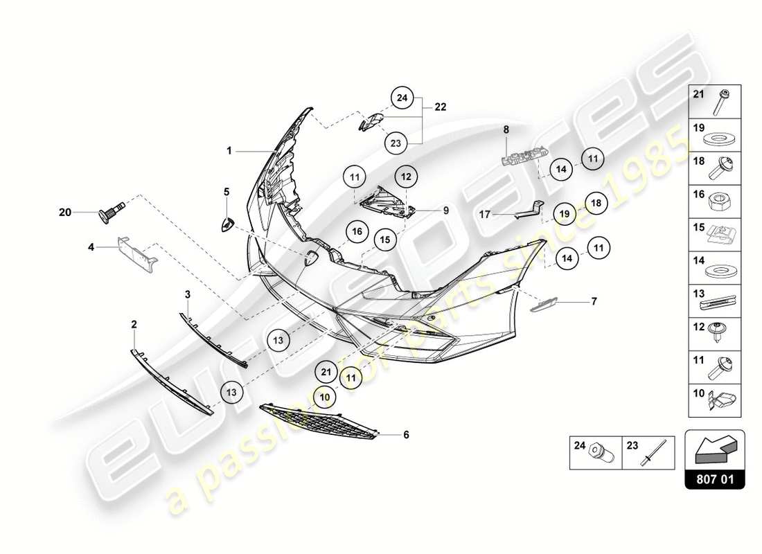 lamborghini lp610-4 spyder (2019) paraurti anteriore completo diagramma delle parti