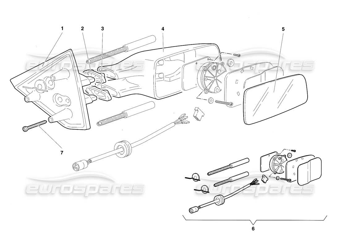 lamborghini diablo se30 (1995) schema delle parti degli specchietti retrovisori esterni