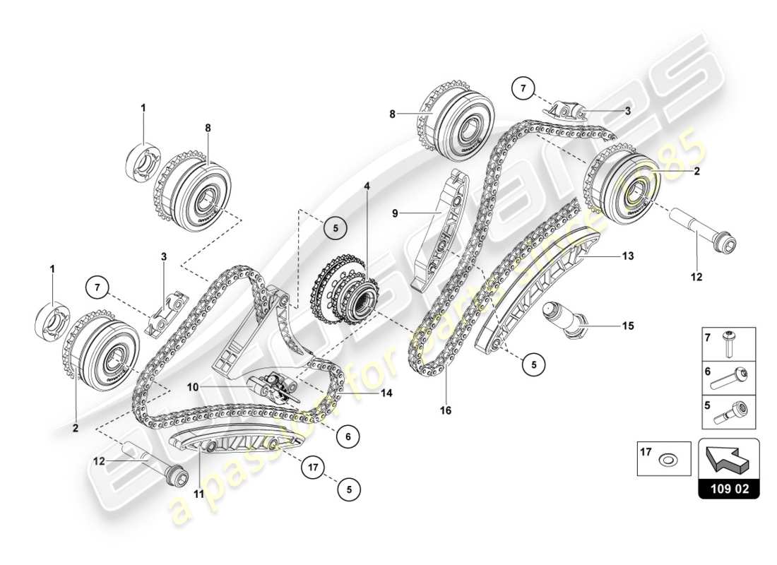 lamborghini 2012 (lp700-4 coupe)) diagramma delle parti della catena di distribuzione