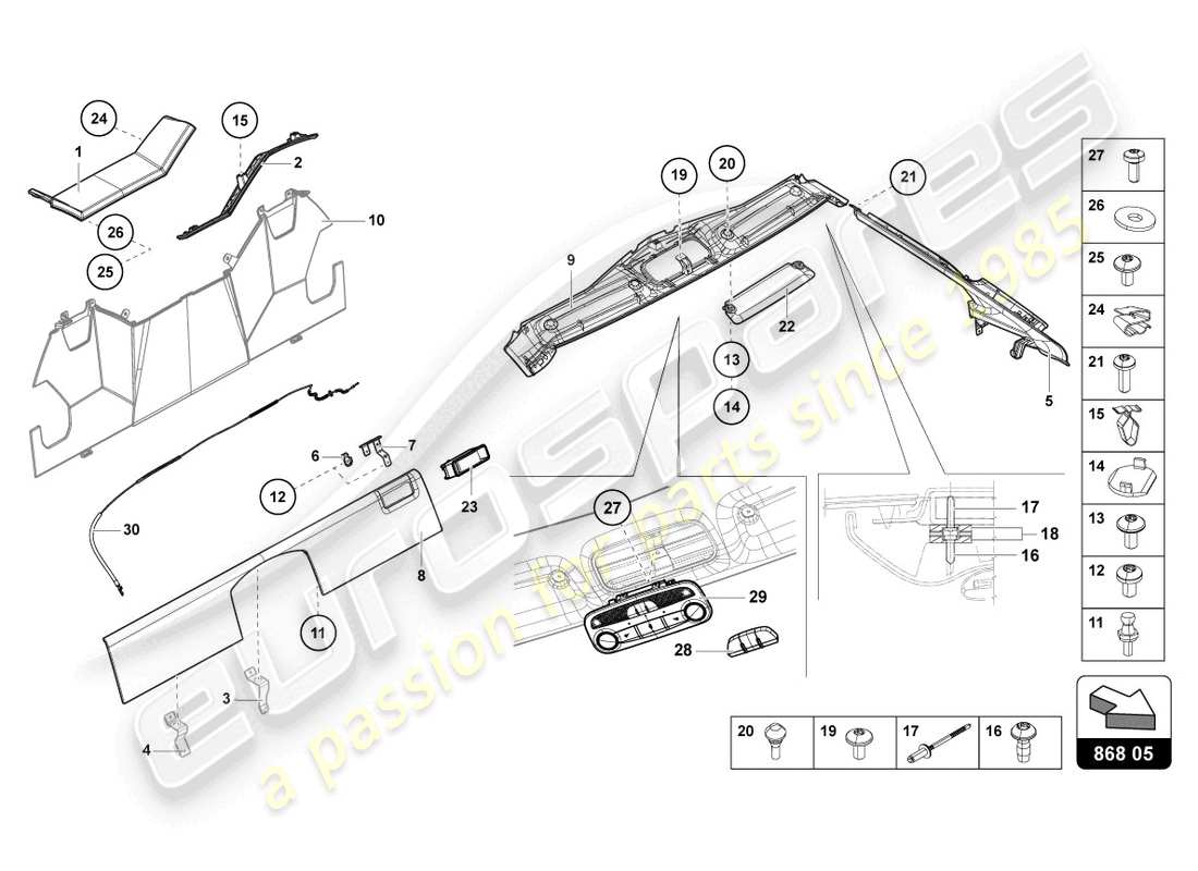 lamborghini lp700-4 roadster (2017) decorazione interna diagramma delle parti