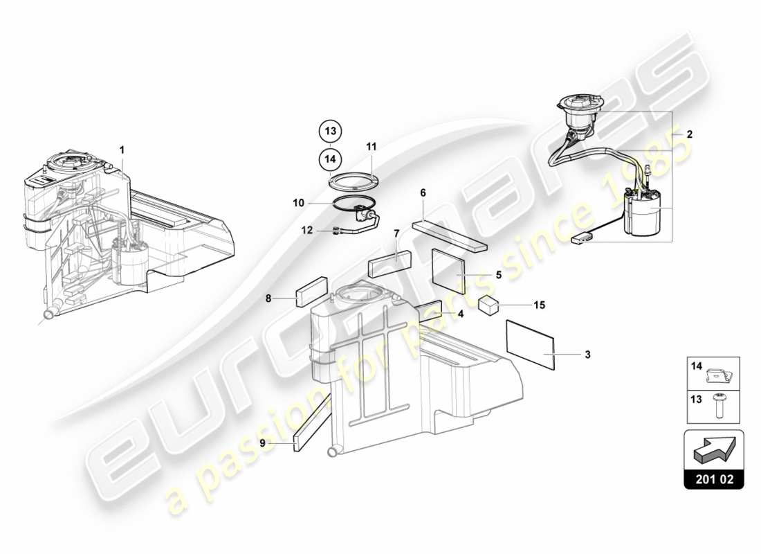 lamborghini 2012 (lp700-4 coupe)) serbatoio carburante sinistro schema delle parti