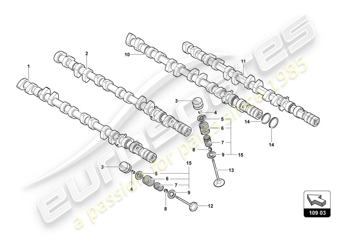 lamborghini lp700-4 coupe (2012) schema delle parti albero a camme, valvole