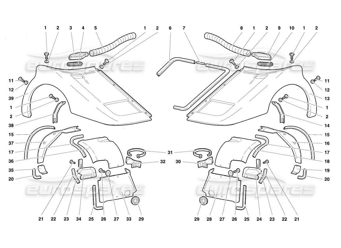 lamborghini diablo se30 (1995) diagramma delle parti degli elementi del corpo anteriore