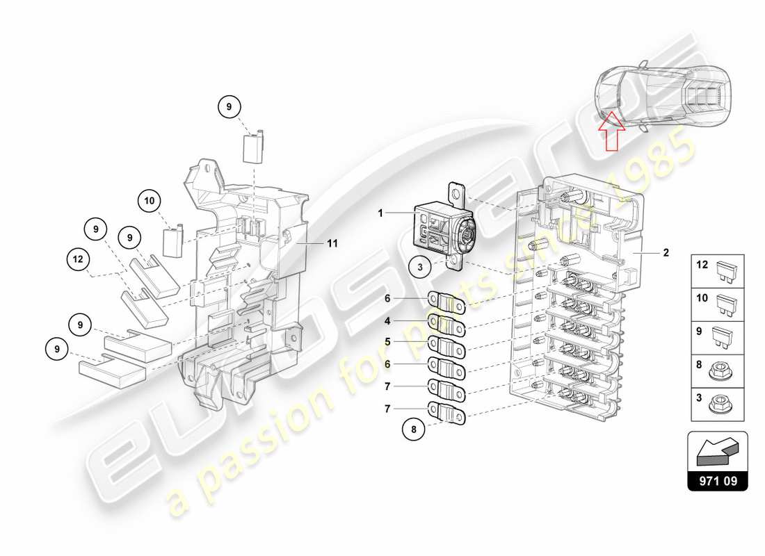 lamborghini performante coupe (2019) fusibili diagramma delle parti