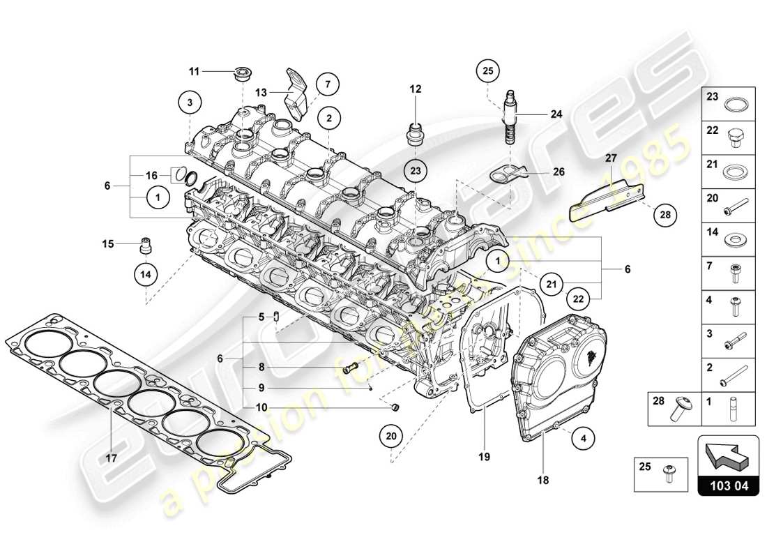 lamborghini 2014 (lp720-4 coupe 50) testa cilindro con prigionieri e manicotti di centraggio schema delle parti