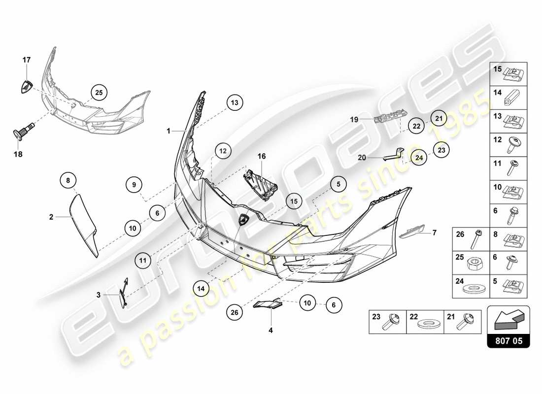 lamborghini lp580-2 coupe (2019) paraurti anteriore completo schema delle parti