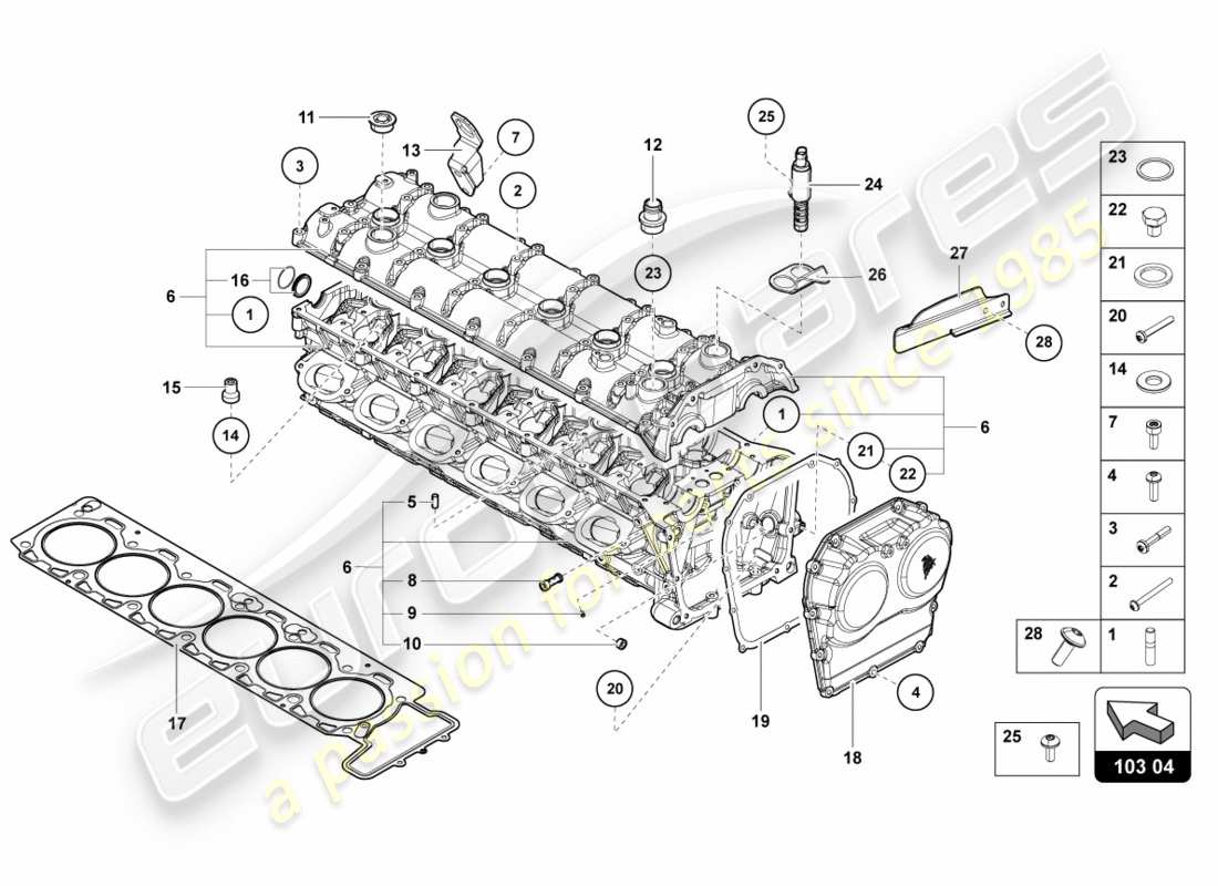 lamborghini lp700-4 coupe (2012) testa cilindro con prigionieri e manicotti di centraggio schema delle parti