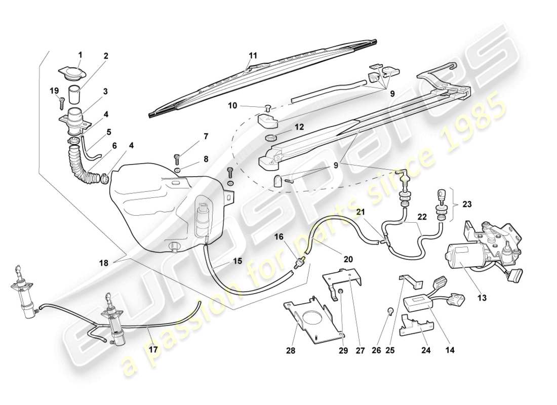 lamborghini murcielago roadster (2005) tergicristallo diagramma delle parti