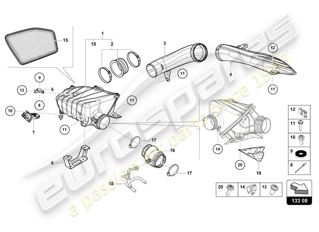 lamborghini evo coupe 2wd (2020) alloggiamento del filtro dell'aria diagramma delle parti