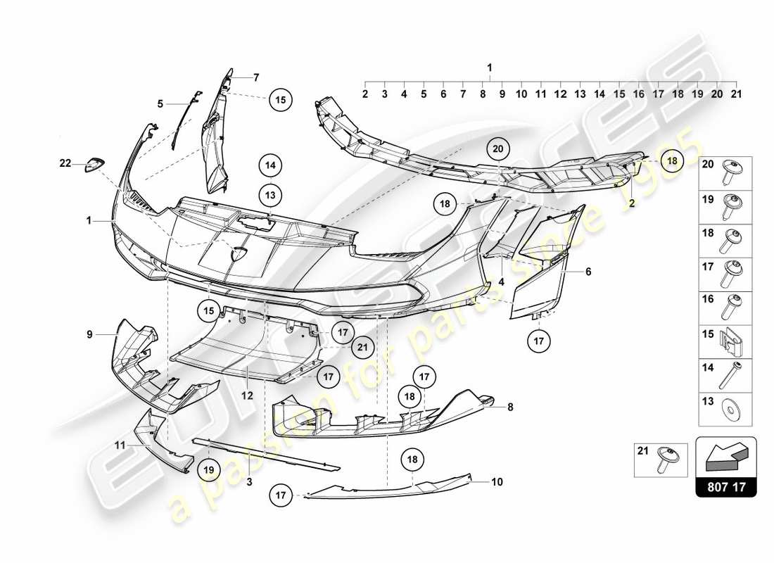 lamborghini centenario roadster (2017) paraurti anteriore completo schema delle parti