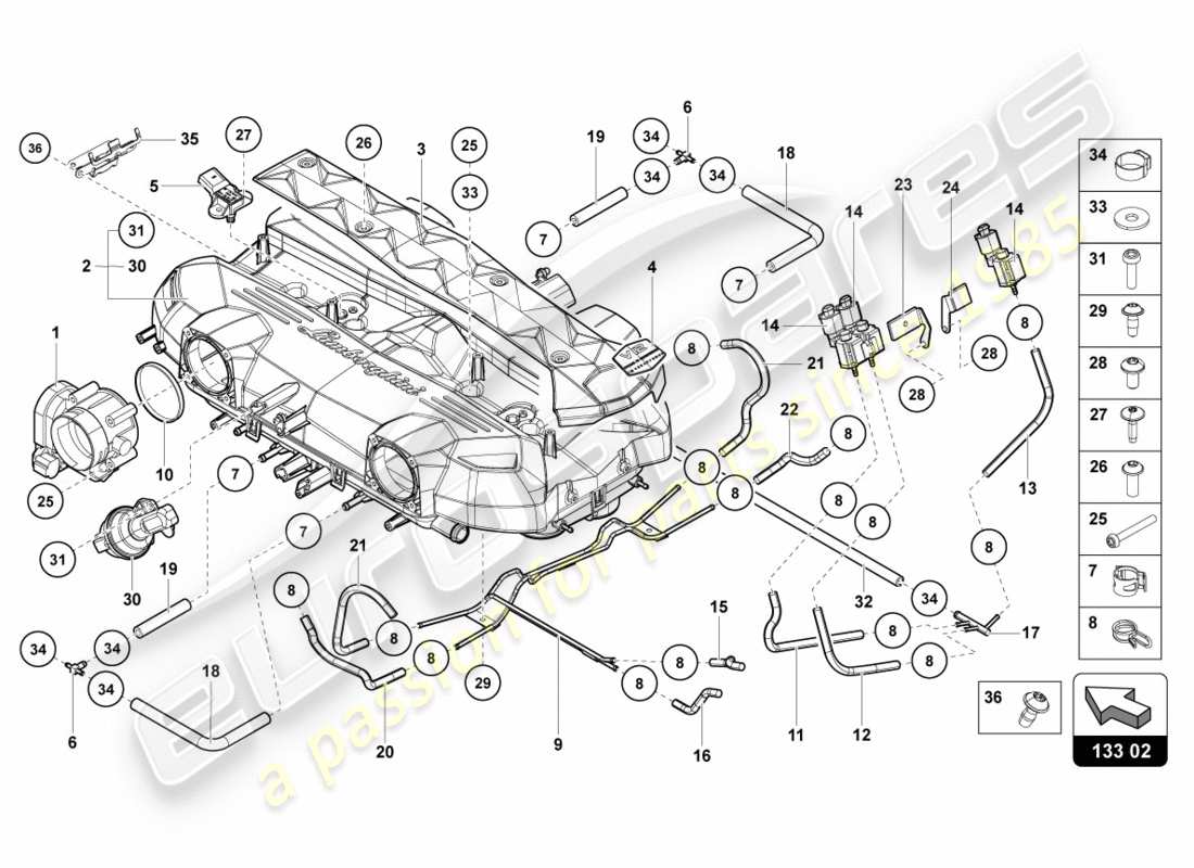 lamborghini centenario coupe (2017) collettore di aspirazione diagramma delle parti