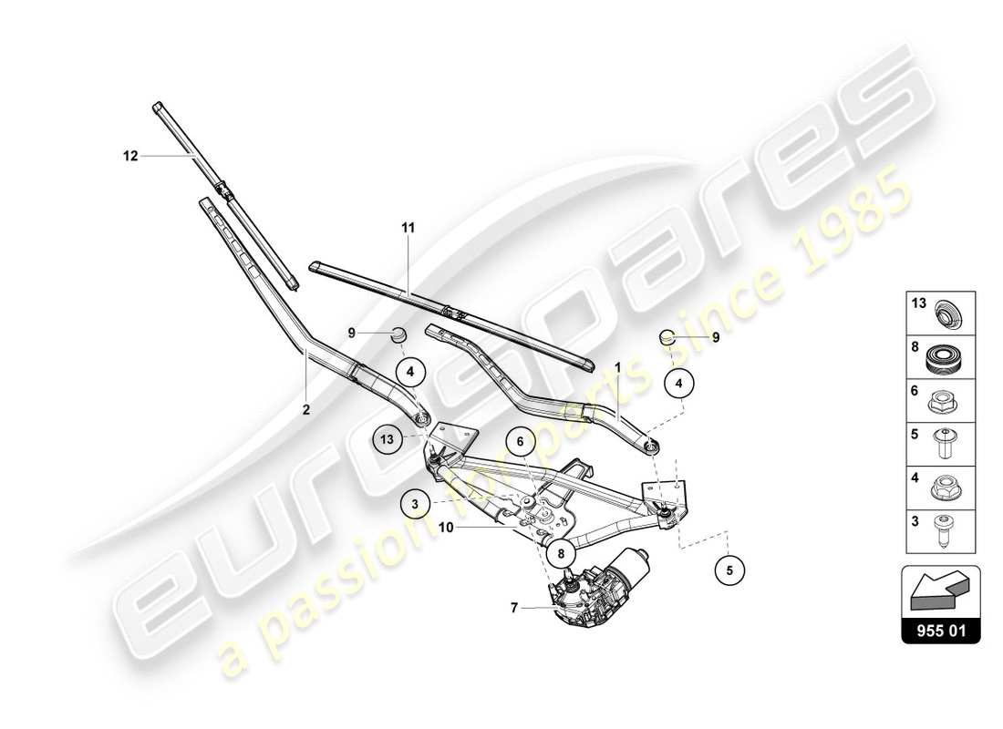 lamborghini centenario roadster (2017) tergicristallo diagramma delle parti