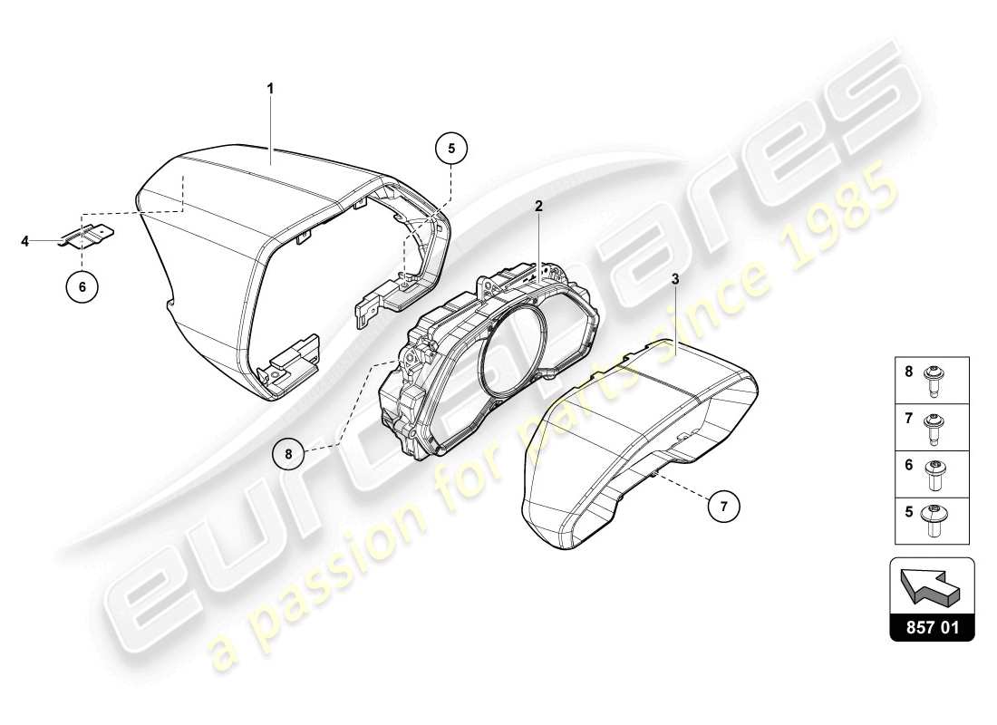 lamborghini 2014 (lp720-4 coupe 50) diagramma delle parti dello strumento combinato