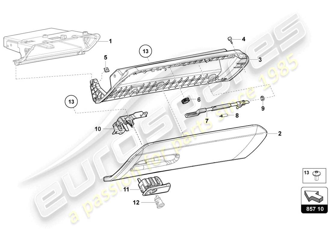 lamborghini lp720-4 coupe 50 (2014) vano portaoggetti diagramma delle parti