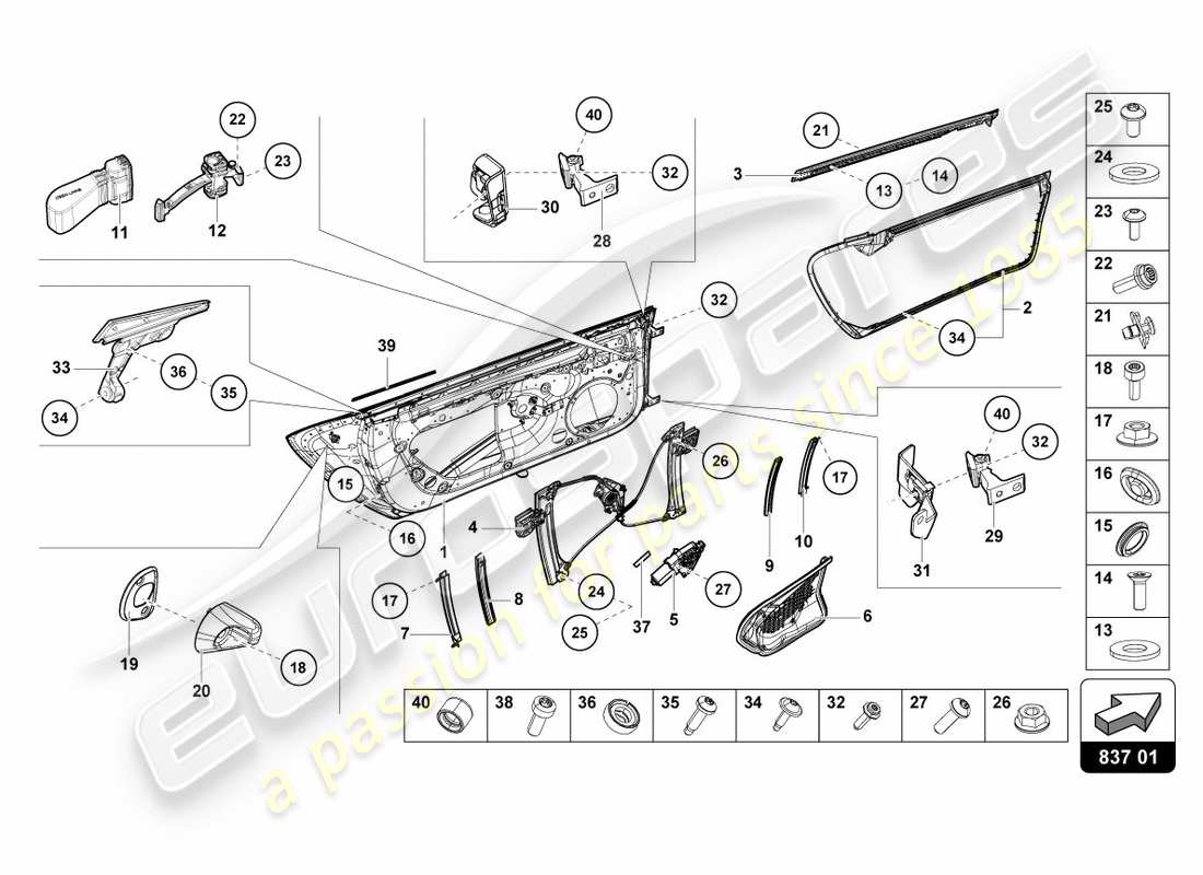 lamborghini 2018 (lp580-2 coupe) diagramma delle parti porte