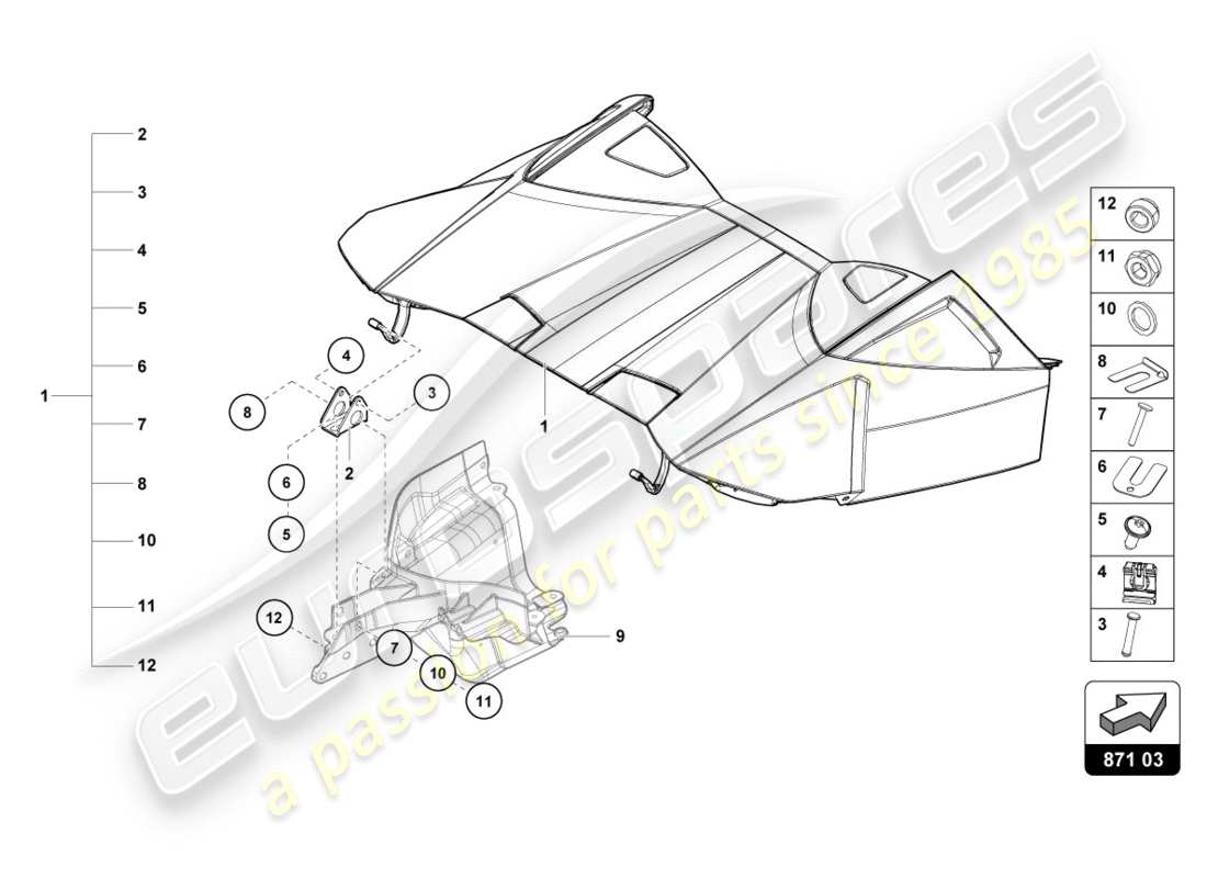 lamborghini lp610-4 spyder (2019) copertura cassetto portaoggetti superiore cabrio diagramma delle parti