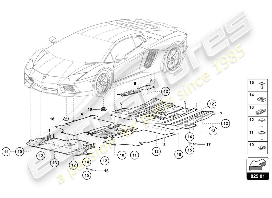 lamborghini lp720-4 coupe 50 (2014) pannello di rivestimento per la sezione inferiore del telaio schema delle parti