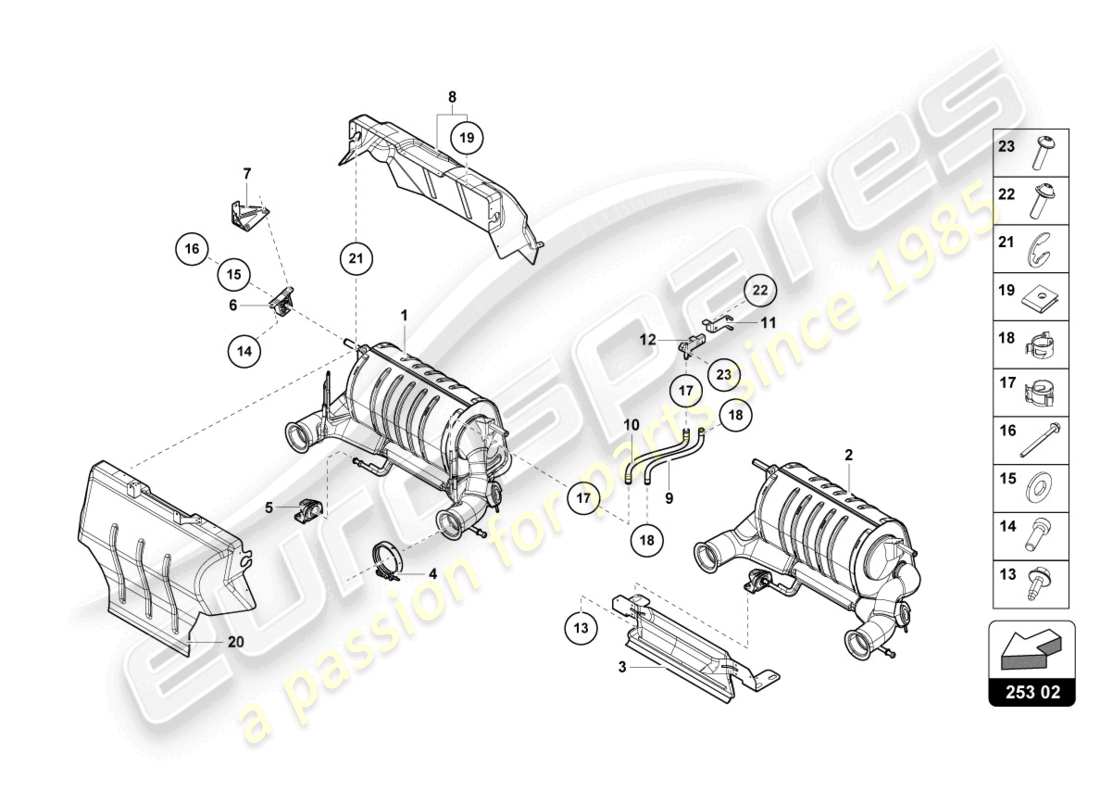 lamborghini lp740-4 s coupe (2020) silenziatore con catalizzatore schema delle parti