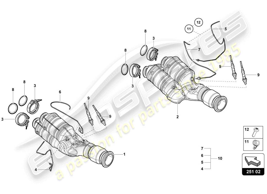 lamborghini 2014 (lp720-4 coupe 50) diagramma delle parti del convertitore catalitico