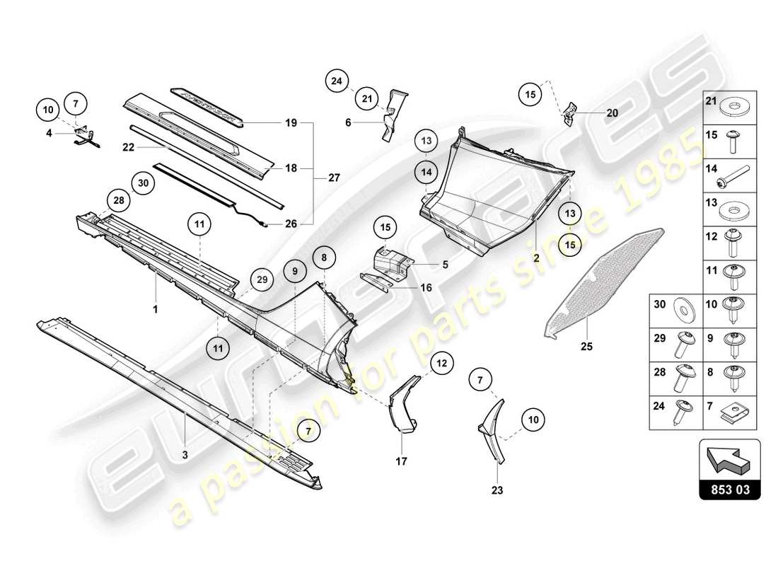 lamborghini lp740-4 s coupe (2020) lato esterno inferiore per passaruota schema parte